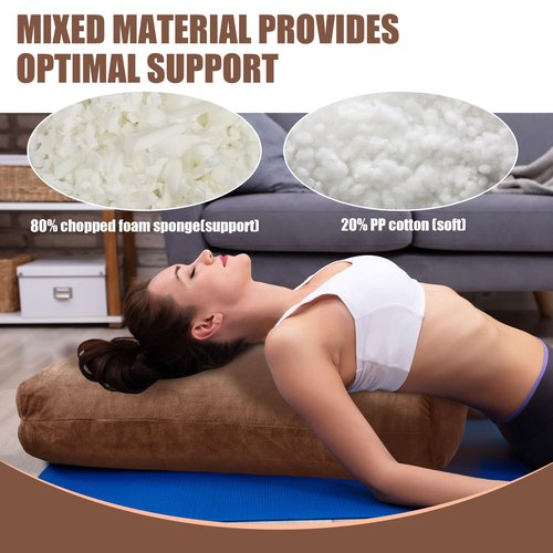 HOMBYS Shredded Foam Yoga Bolster Pillow for Restorative Yoga & Meditation, Versatile Rectangular Yoga Support Pillow Premium Meditation Cushion with Washable Velvet Cover& Carry Handle (Coffee Color)