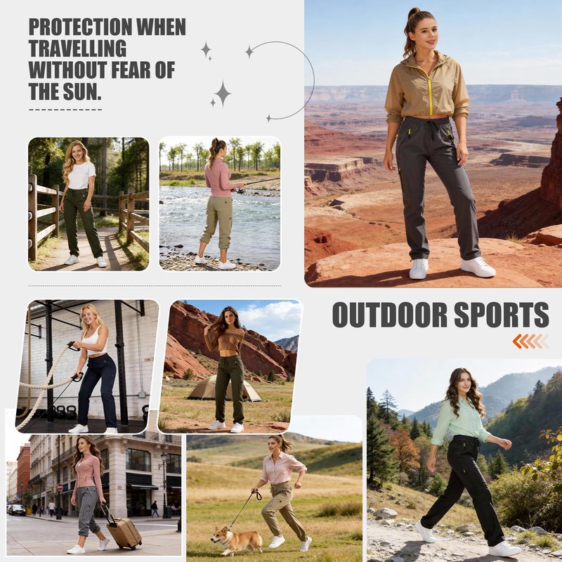 Toomett Women's Hiking Cargo Pants Quick Dry UPF50+ Outdoor Pants for Women Fishing Safari Travel Pants with Pockets,6608,Light Green,L