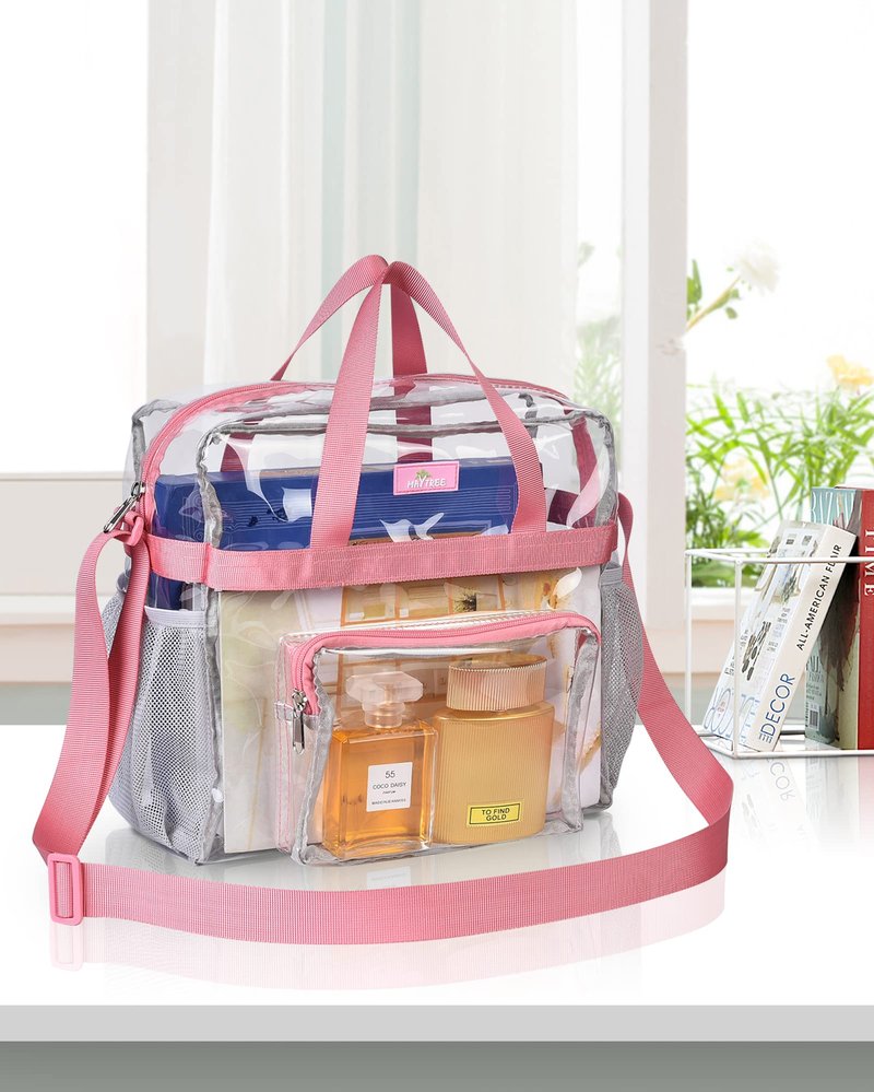 MAY TREE Clear Vinyl Tote Bag, Pink, 12 x 6 x 12 in