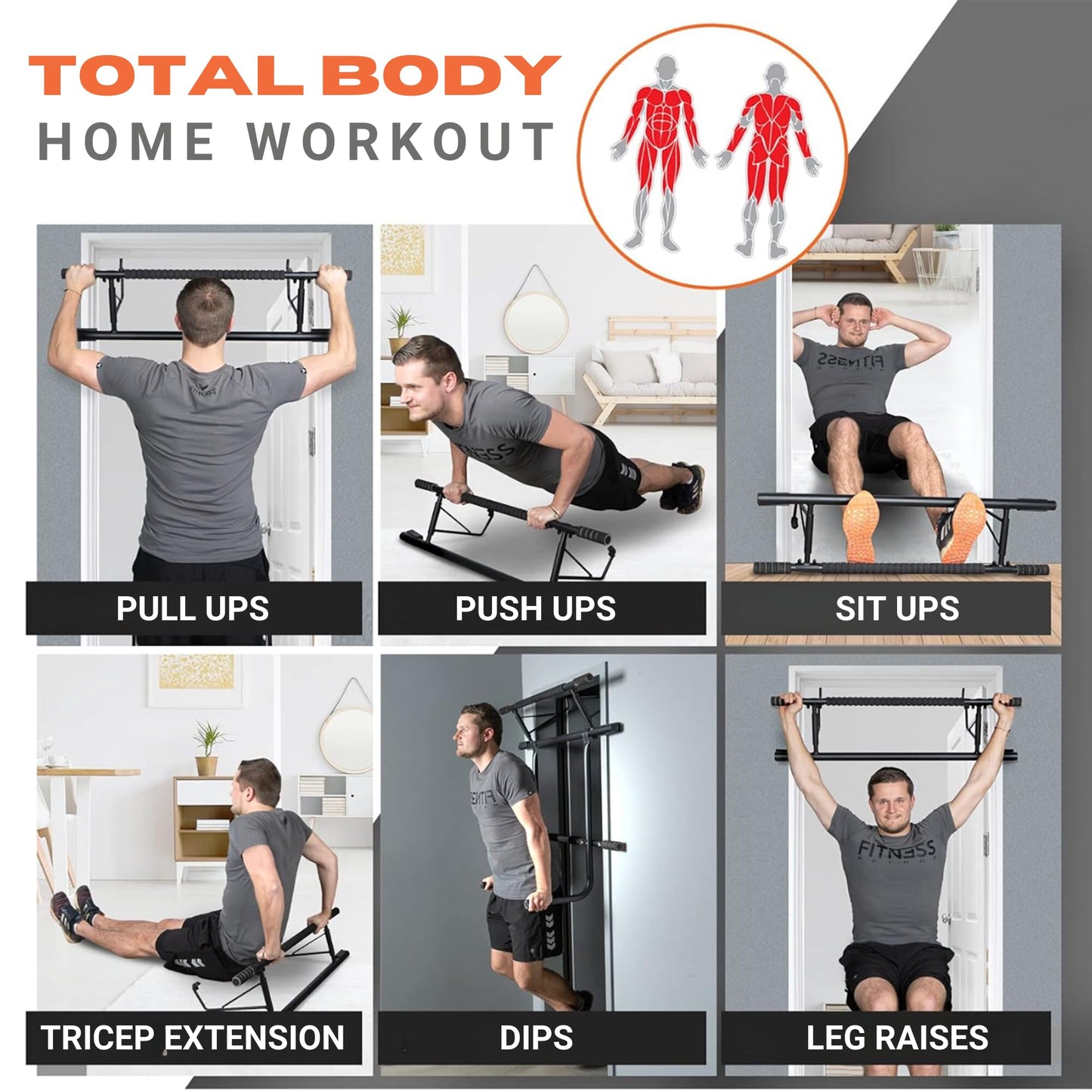 2025 Upgraded Pullup Bar and Dip Bar Station - FULL BODY Home Gym, Easy Storage, Power Tower Dip Station and Pull-up Bar for Doorway, Collapsible Dip Station, No Door Damage, High Weight Capacity, 2025 Upgraded Bodyweight Workout Station