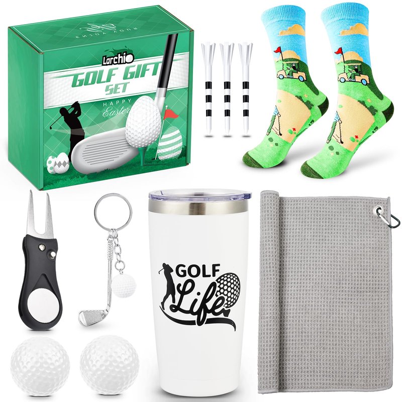 Larchio Golf Easter Gifts for Adult Men Teen Boys, Cool Easter Basket Stuffers With Tumbler Socks, Golf Towels for Husband Boyfriend Dad Son