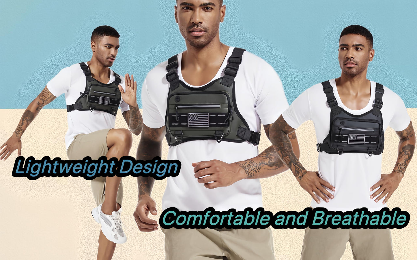 YZDD GOMIA Chest Bag For Men and Women Water Resistant Running Vest Tactical Chest Bag Pack for Sports Outdoor (DarkGreen)