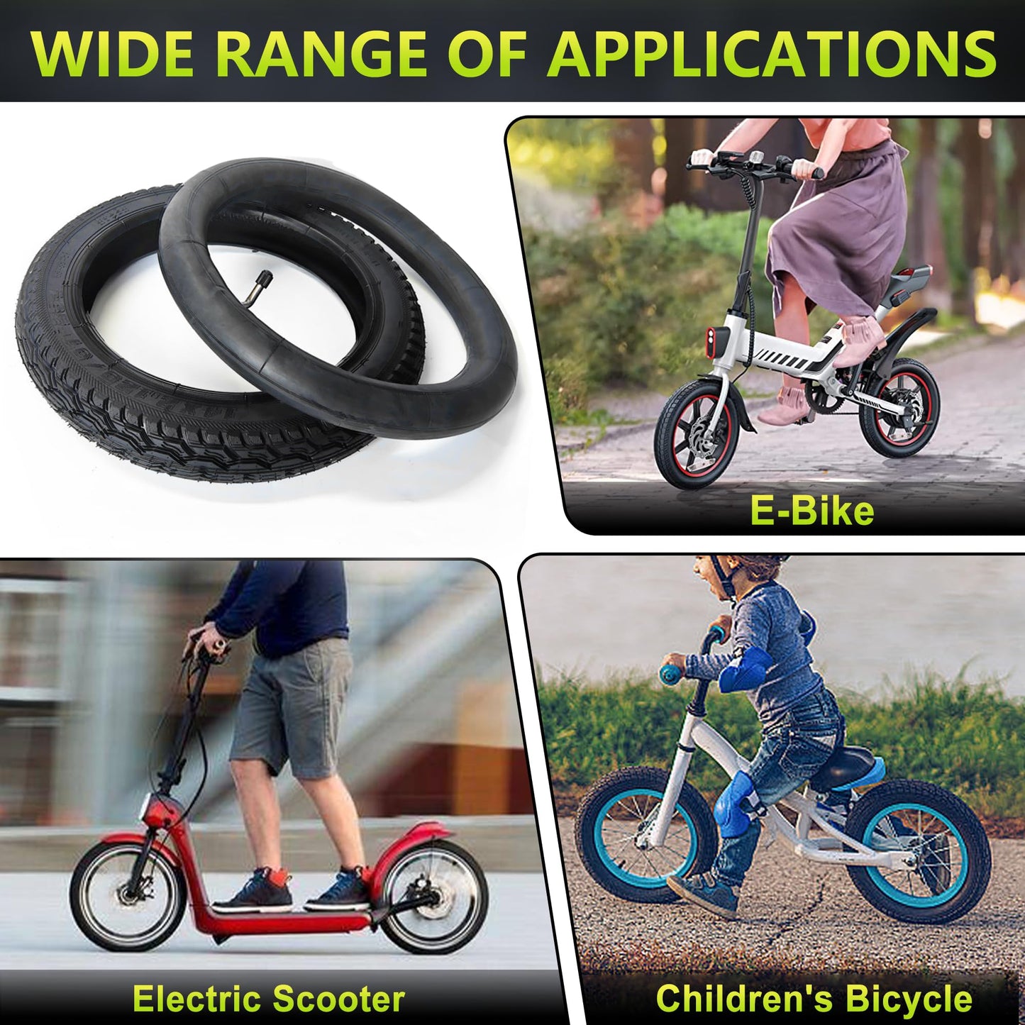2Pcs 16x3.0 Bike Inner Tube with Bent Valve Stem - Replacement Tube Compatible with 16x3.0, 16x3.25, 16x3.5 Tires - Fits E-Bikes, Electric Scooters, Mopeds