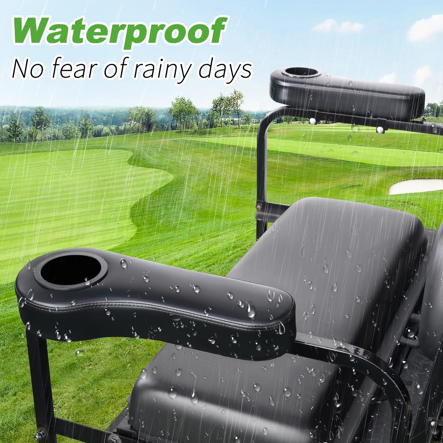10L0L Golf Cart Rear Seat Kit Arm Rest Set with Cup Holder EzGo Yamaha Drilling Required or Drilling No Required Kits Include - Black