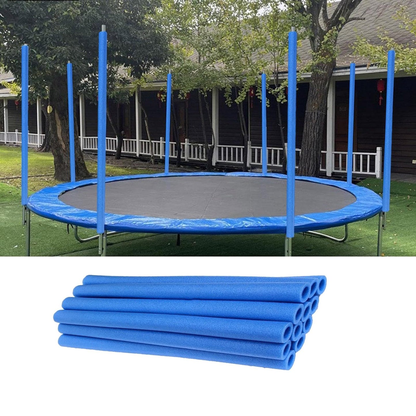 1.0 inch Trampoline Pole Covers Accessories, 12 PCS 34.6 Inch Waterproof PE Foam Replacement Trampoline Parts for Indoor and Outdoor (Blue-12 pcs)