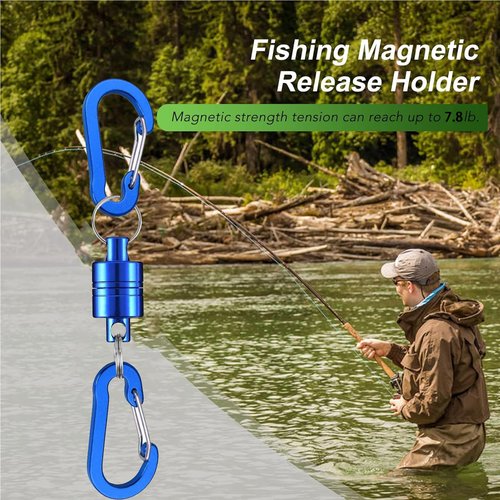 VQORAHUIX Magnetic Net Release Fly Fishing Net Retractor Magnetic Keychain, for Fly Fishing with Retractable Coiled Lanyard Carabiner