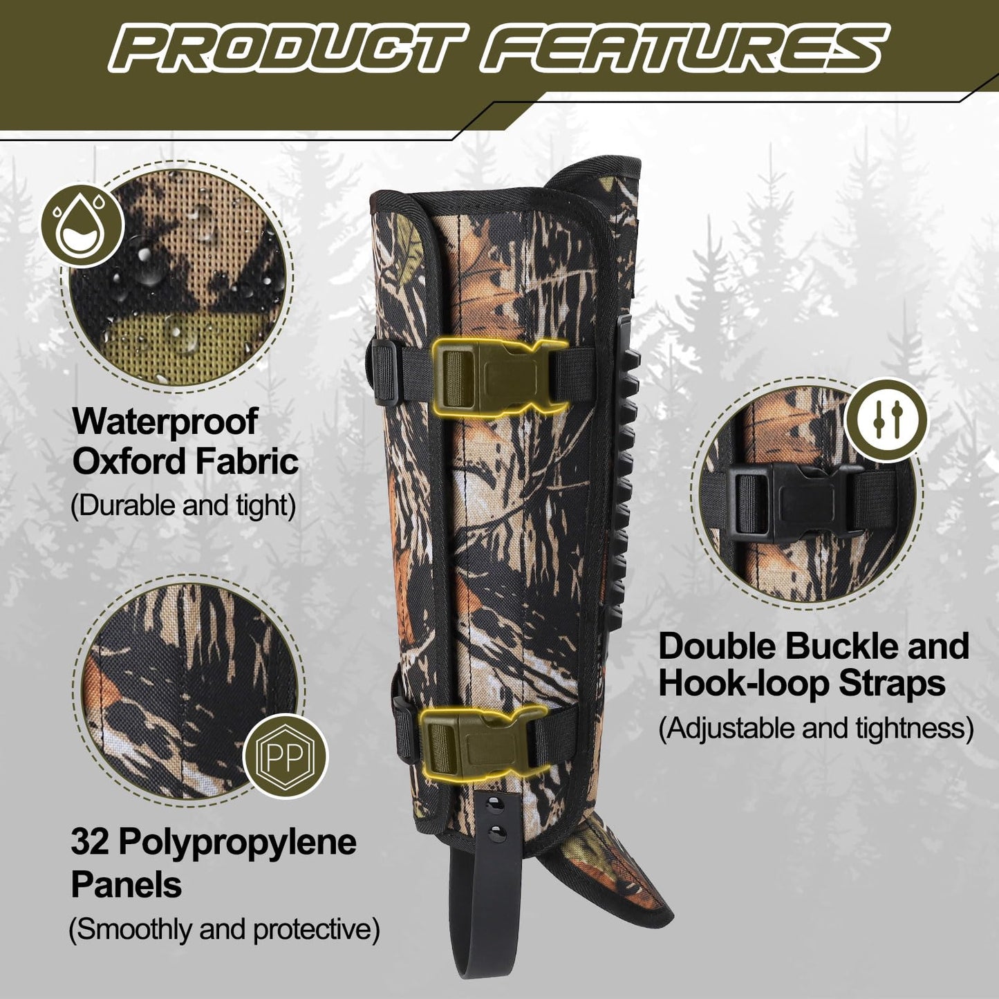 Kalkal Snake Gaiters, 1200D Waterproof Snake Chaps Snake Gaiters for Men Women, Adjustable Snake Bite Protection Snake Guards for Legs Men, Snake Proof Gaiters for Hiking Hunting