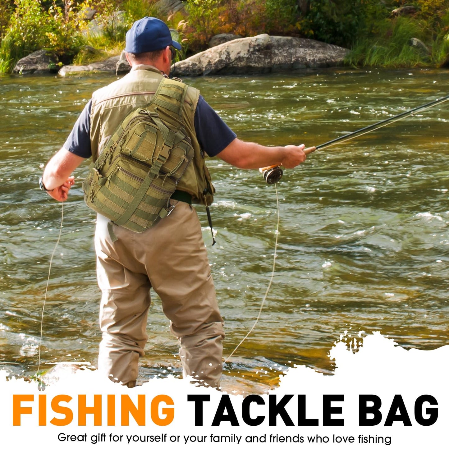 Eccliy 6 Pcs Fishing Tackle Bag Backpack with Rod Holders, Tackle Box, Fishing Pliers Kit and Fish Lip Gripper, Fish Gear and Equipment Fisherman Gift for Men Women(Khaki)