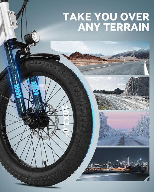 ACTBEST Electric Bike for Adults, Mars 20'' Fat Tire Folding Ebike with Peak 1200W Motor, 7 Speed 28MPH, 48V 499Wh Removable Battery Max Range 55 Miles, Foldable Electric Bicycle, White