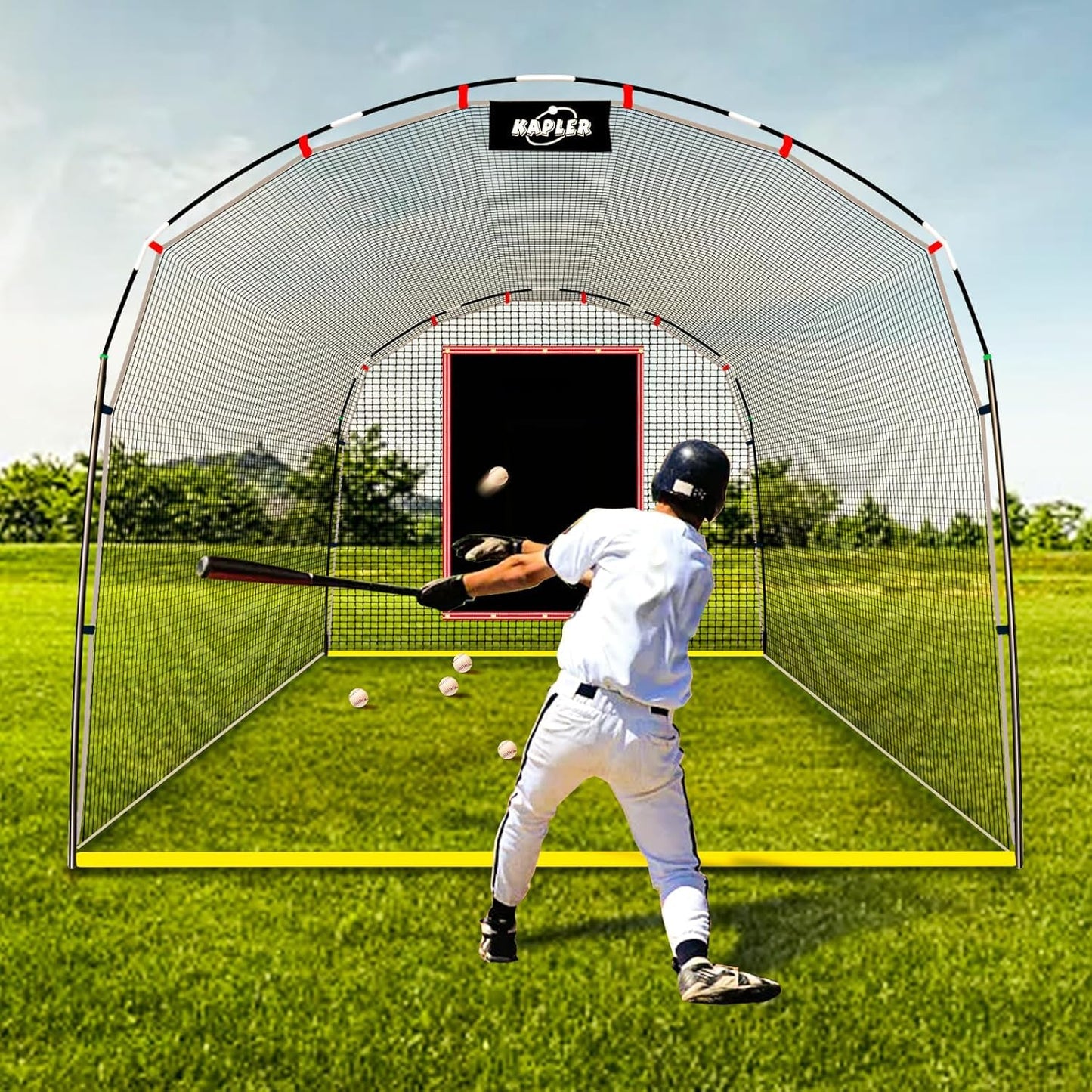 Kapler Baseball Batting Cage, 13ft x 10ft x 8ft Softball Batting Net Cage Backyard Training, with High Strength Steel Frame and Net, Great Outdoor Baseball Softball Training Cage Equipment