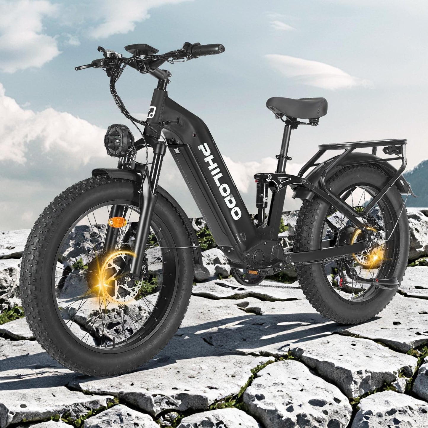 PHILODO Falcon 60V 32AH Off-Road Electric Bike 45MPH - 5000W Peak Dual Motor Hunting Ebike, Fat Tire Full Suspension Dirt Bike for Adults, Long Range Snow/Sand Electric Bicycle