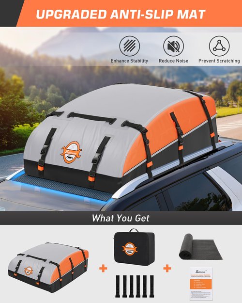 Sailnovo Car Rooftop Cargo Carrier Bag 21 Cubic, PVC Vehicle Soft-Shell Car Top Carrier for Cars with/Without Roof Rack, Waterproof Roof Bag Includes Anti-Slip Mat,10 Reinforced Straps, 6 Door Hooks