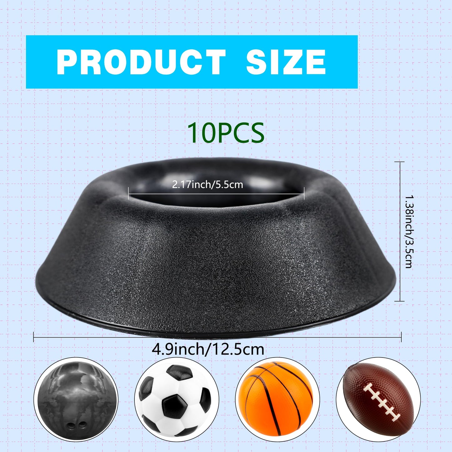 10 Pack Black Bowling Ball Cup Stand Plastic Bowling Ball Holder Ring Sports Ball Cup Display Stand for Softball Bowling Basketball Football Volleyball Souvenir Base Stand