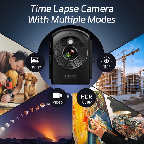 Dsoon Time Lapse Camera,1080P FHD Timelapse Camera Outdoor Construction Recording,180-Days Standby,110° Wide Angle & 2.4" LCD Screen,IP66 Waterproof,Multiple Modes,Includes 64GB TF Card