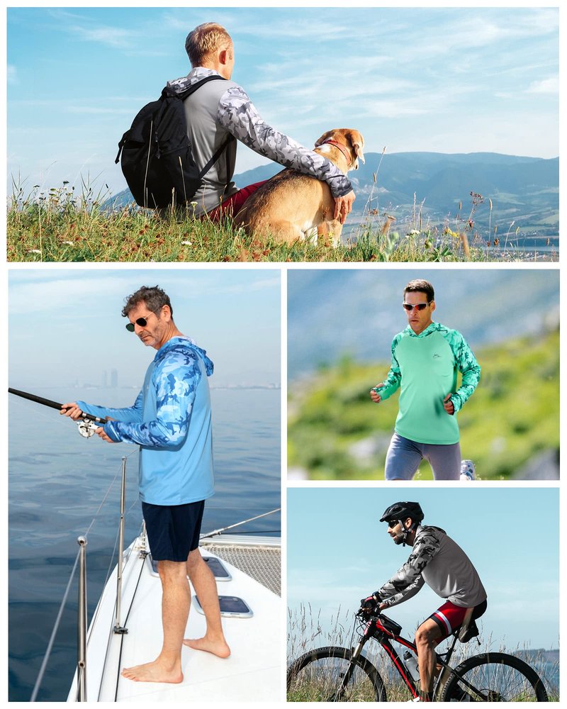 FISHEAL UPF 50+ Fishing Shirts for Men - Sun UV Protection Hoodie SPF Camo Long Sleeve Swim Shirts for Hiking Quick Dry