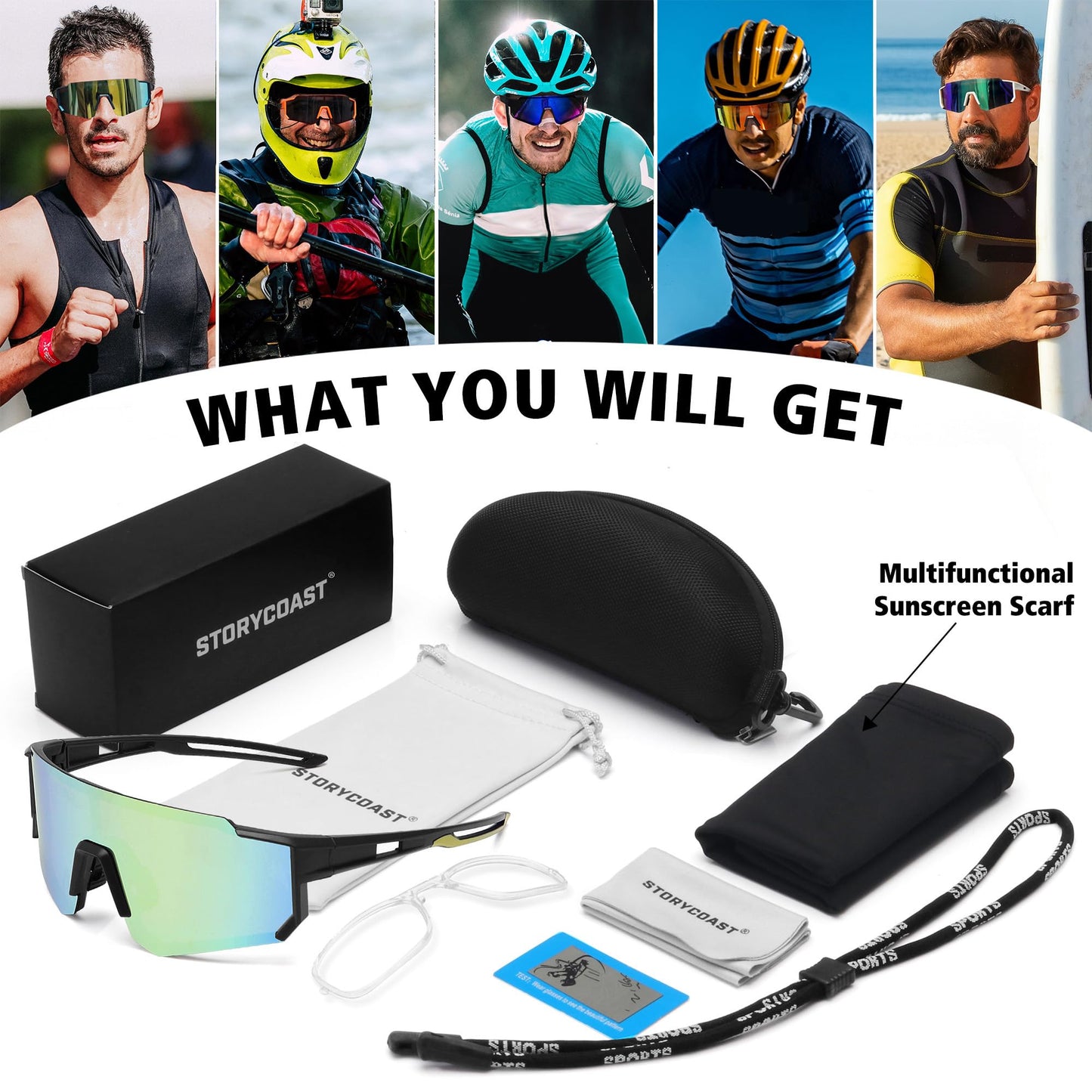STORYCOAST Polarized Sports Sunglasses for Men Women,Bike Glasses Driving Fishing Cycling Mountain Bike Sunglasses UV400 Protection Black Frame-Gold Mirror Lens