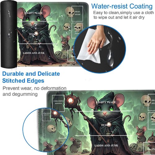 Yuxcfhjfe for MTG Playmat, for TCG Playmat with Zones, Non-Slip Rubber Bottom Trading Card Game Mat with Storage Bag and 6 Dice, 24 x 14 inches for MTG Playmat Game Mat, Rat Wizard