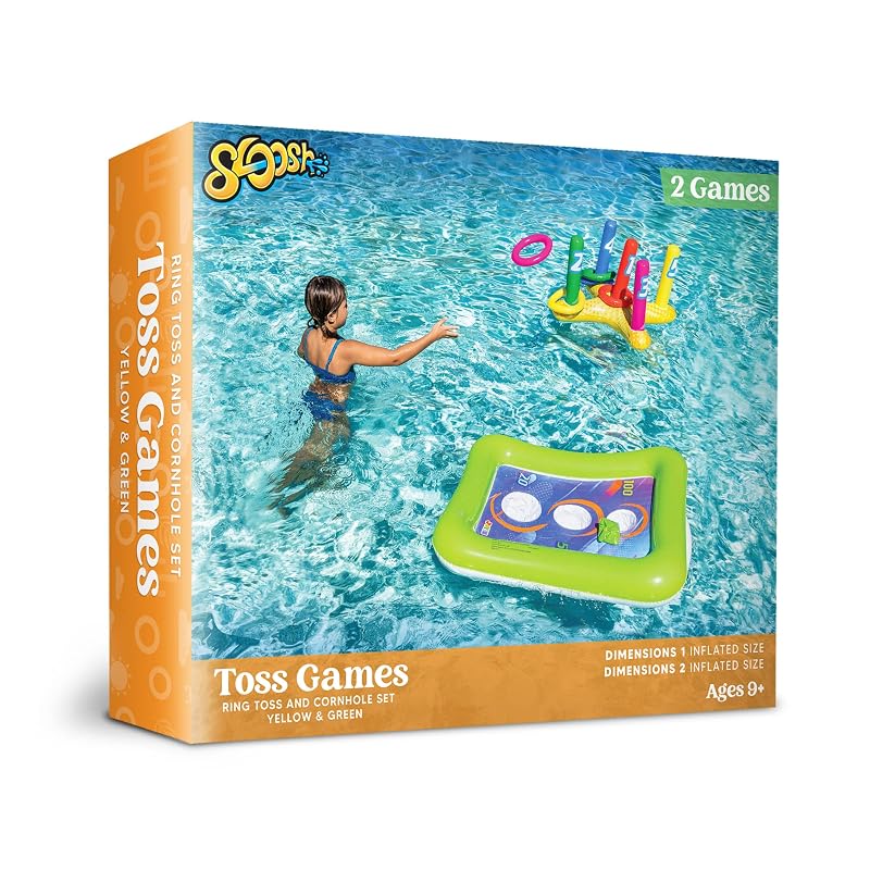 2 Sets Inflatable Pool Toss Game Combo – Ring Toss & Cornhole Pool Games for Kids & Adults
