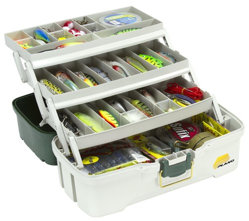 Plano 3-Tray Tackle Box with Dual Top Access, Dark Green Metallic/Off White, Premium Tackle Storage