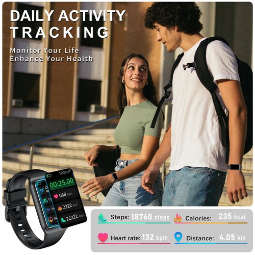 Fitness Tracker Step Counter with 24/7 Heart Rate Blood Oxygen Sleep Monitor, 1.47'' Activity Tracker & Smart Watches with 1 ATM Waterproof, Step Tracker Fitness Watch for Women Men Seniors (Black)