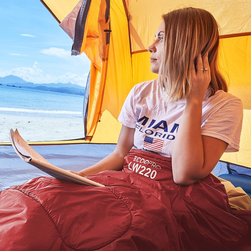 ECOOPRO Warm Weather Sleeping Bag - Portable, Waterproof, Compact Lightweight, Comfort with Compression Sack - Great for Outdoor Camping, Backpacking & Hiking - 83 L x 30 W Fits Adults (G-Wine Red)