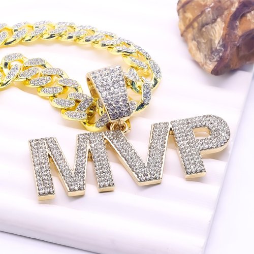MVP Championship Cuban Link Chain Medal Award Gift Metal MVP Chain Award Winner Prize Trophy Pendant Necklace for Winner Adults Player Team Football Soccer Baseball Basketball Softball (gold)