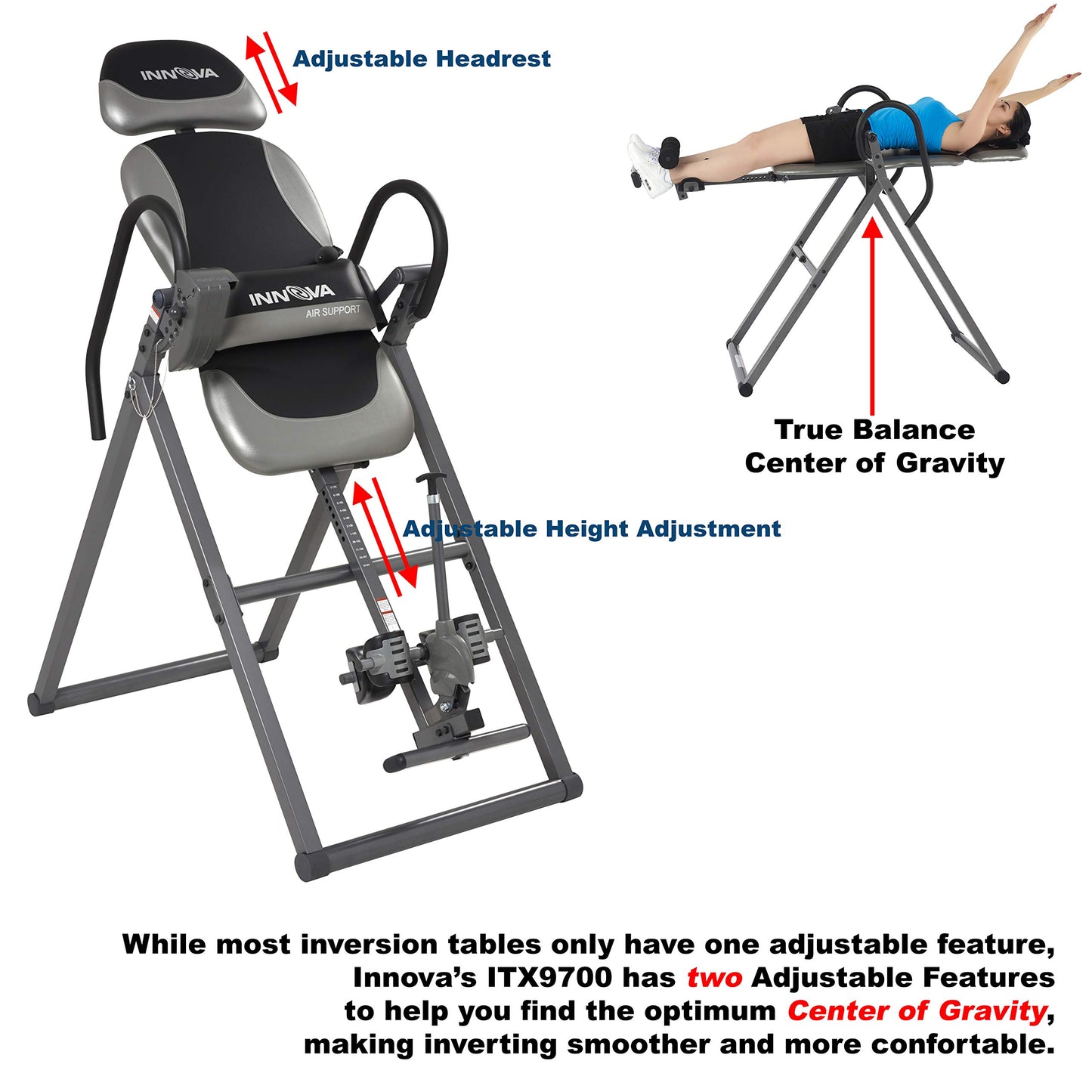 Innova ITX9900 Inversion Table with Air Lumbar Support, Black/Gray
