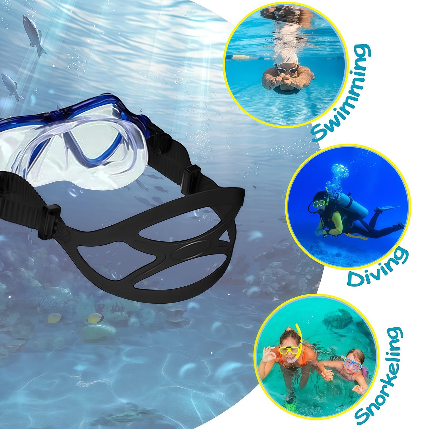 2PCS Silicone Replacement Universal Dive Scuba Mask Strap Swimming Goggles Strap for Diving Swimming Snorkeling Accessories For Diving Swim Snorkel(BLACK)