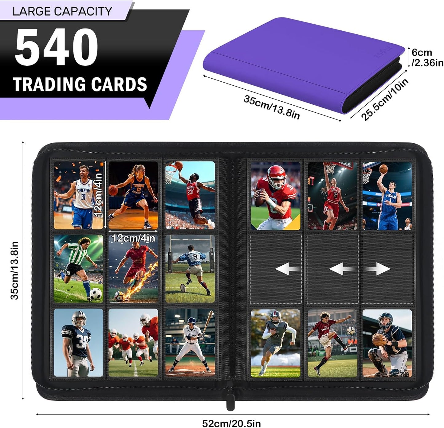 12 Pocket Card Binder, Zipper Trading Card Binder, 720 Large Capacity Side Loading Non-Ring Card Album, Double Sided Acid-Free Card Protector Binder, Card Collection for TCG, MTG, Sport Card, Pink