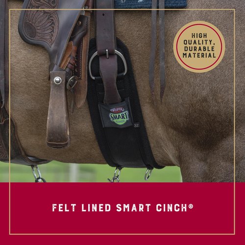 Weaver Equine Straight Smart Horse Cinch, Anti-Slip Felt Lined Saddle Cinch Girth with Smart Cinch Buckle, Western Horse Riding Supplies, Black
