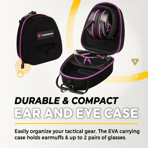 TradeSmart Complete Shooting Eye and Ear Protection: Electronic Earmuffs for Shooting, Range Glasses & Hard Carrying Case