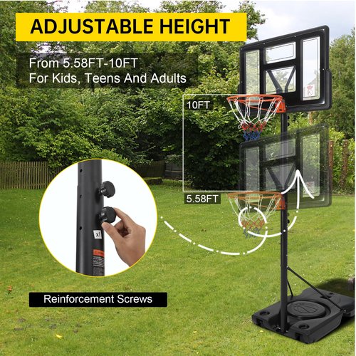 Adjustable Basketball Hoop Outdoor 10ft, 44 Inch Backboard, Portable Basketball Goal for Adults, in Backyard Driveway Indoor