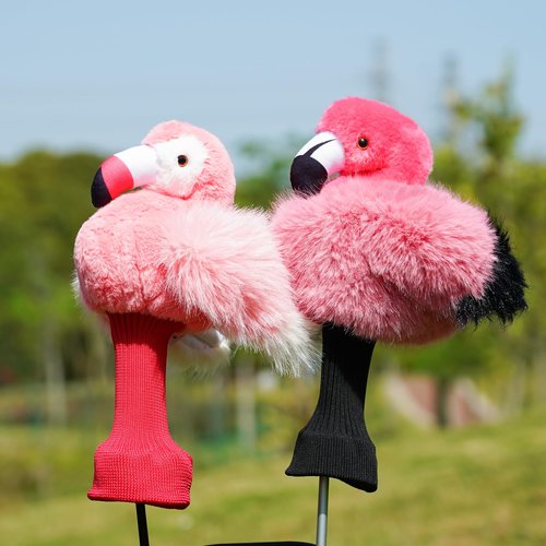 mytag Pink Flamingo Driver Headcover Funny Golf Headcover Plush Cushioning Protect Long Sock Cover Club Shaft