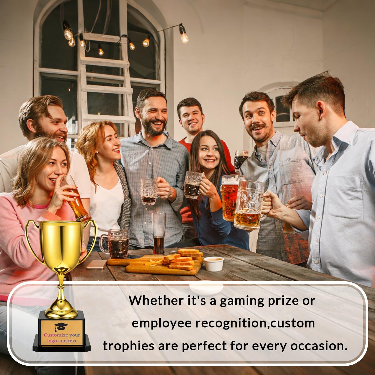 Overket Customizable Trophy - 7.5" Gold ABS Plastic, Personalized Trophy, Perfect for Sporting Events, Family Events, and Office Contests | Beautiful and Durable Display Gift