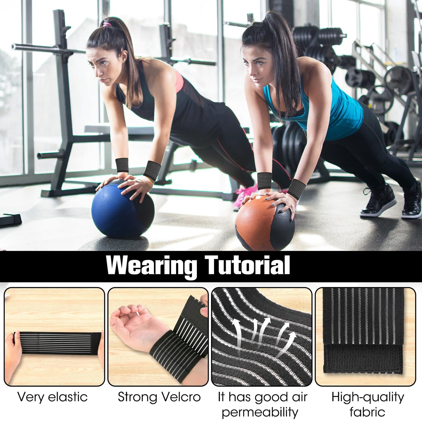 2 Pack High Elastic Wrist Support Wraps – Compression Bandage for Carpal Tunnel, Weightlifting & Sports – Breathable Soft Black Straps for Preventing Sports Injuries & Wrist Stability