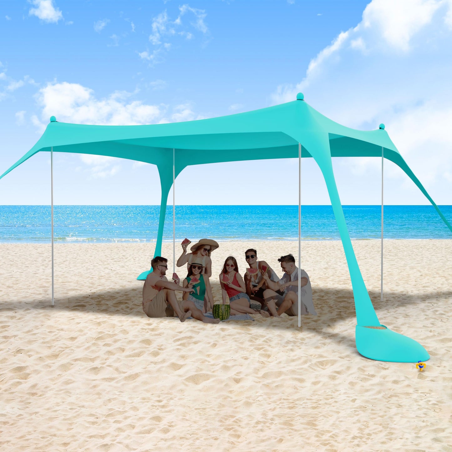 ihuan Beach Tent Sun Shelter 10X10FT UPF50+ with 4 Aluminum Foldable Poles, Easy Setup Outdoor Shade Canopy for 8 Person, Cool Cabana for Fishing, Family Trips, Backyard Picnics