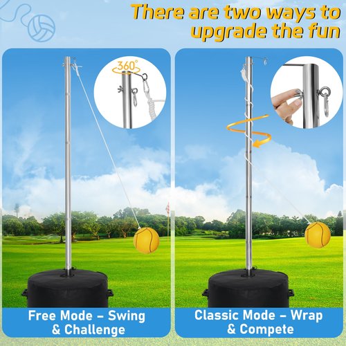 Heavy Duty Tether Balls and Rope Set with Pole,–Adjustable Height Tetherball Set, Portable Outdoor Game for Backyard, Kids & Adults, A Tetherball Ball Set with a Fillable Base and Two Usage Methods