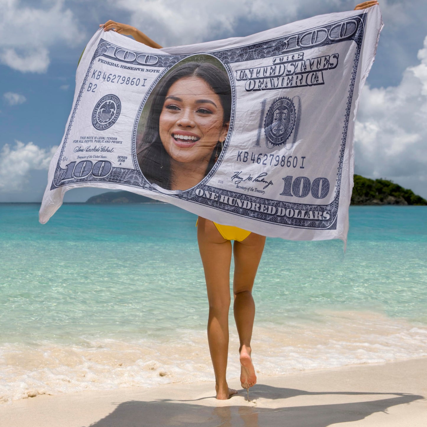 $100 Bill Beach Towel for Kids & Adults – Custom Name or Face Options – Funny Money Beach Towel, Super Soft Silk Touch; Hundred Dollar Bill w/Face, Large 30"x60", 1-Sided Printing, Printed in The USA