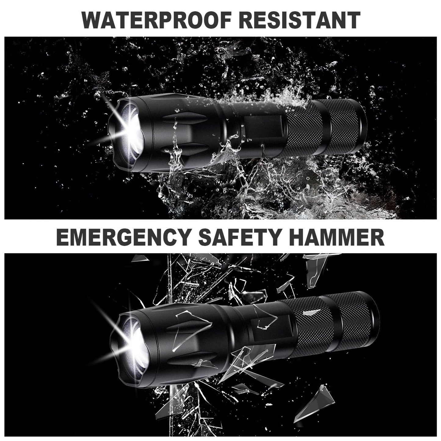 JINIU Rechargeable LED Flashlight, Bright Tactical Torch High Lumens, White Light, Waterproof Handheld Zoomable Flash Light, Gifts for Men, Hunting Camping Essentials Gear