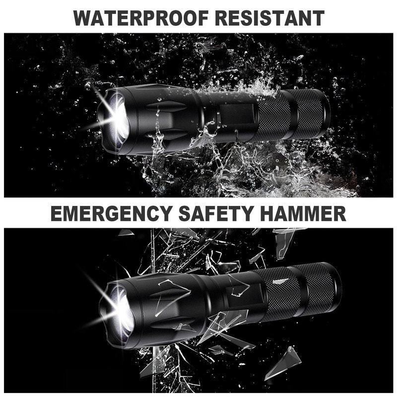 JINIU Rechargeable LED Flashlight, Bright Tactical Torch High Lumens, White Light, Waterproof Handheld Zoomable Flash Light, Gifts for Men, Hunting Camping Essentials Gear