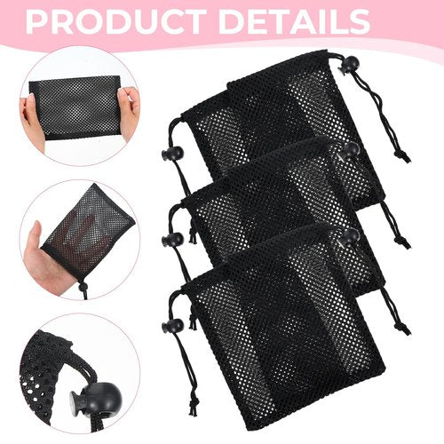 InnoHHustle 6 Pcs Small Mesh Bags Drawstring, 6x4 Inch Mesh Drawstring Bag Black Small Nylon Bag with Drawstrings Portable Draw String Storage Bags Mini Nylon Net Pouch Travel Stuff Pouch
