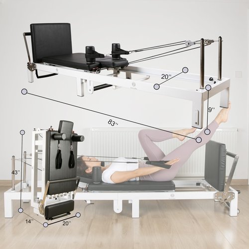 Pilates Reformer,EchoMe Foldable Reformer Pilates Machine for Home Use, with Alloy Resistance Springs, Pilates Equipment for Home Workouts with Jump Board, feet Strap,up to 400lb Longer Size(White)