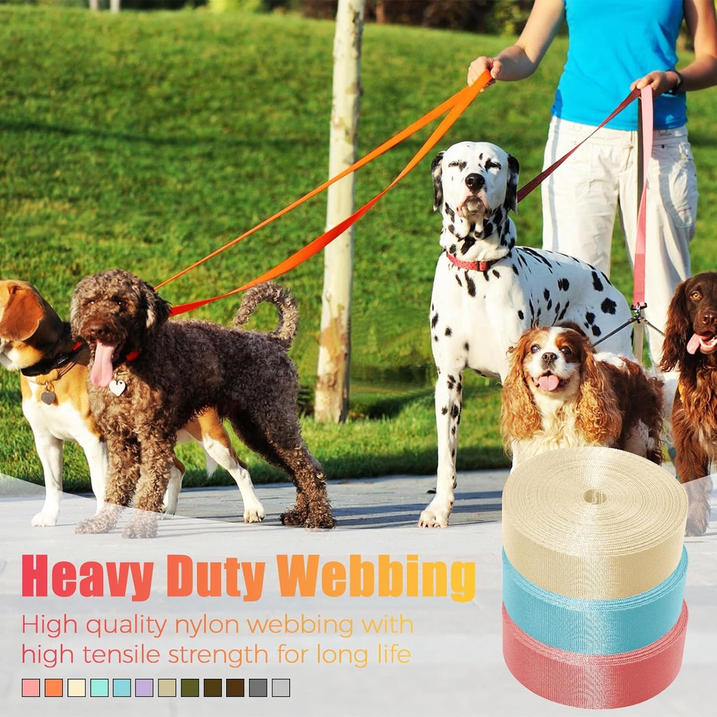 12 Rolls Nylon Webbing 1 Inch 1.5 Inch Heavy Duty Nylon Strap Webbing Strapping for Lawn Chair Backpack Straps Climbing Pet Collars Pet Leash DIY Craft Gear Repair