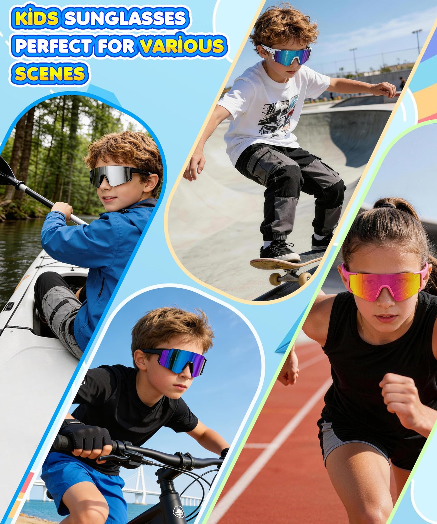 KALIYADI Kids Polarized Sunglasses Youth-Baseball-Sunglasses: Boys Girls Sport Running UV400 Protection Sun Glasses Age 6-14