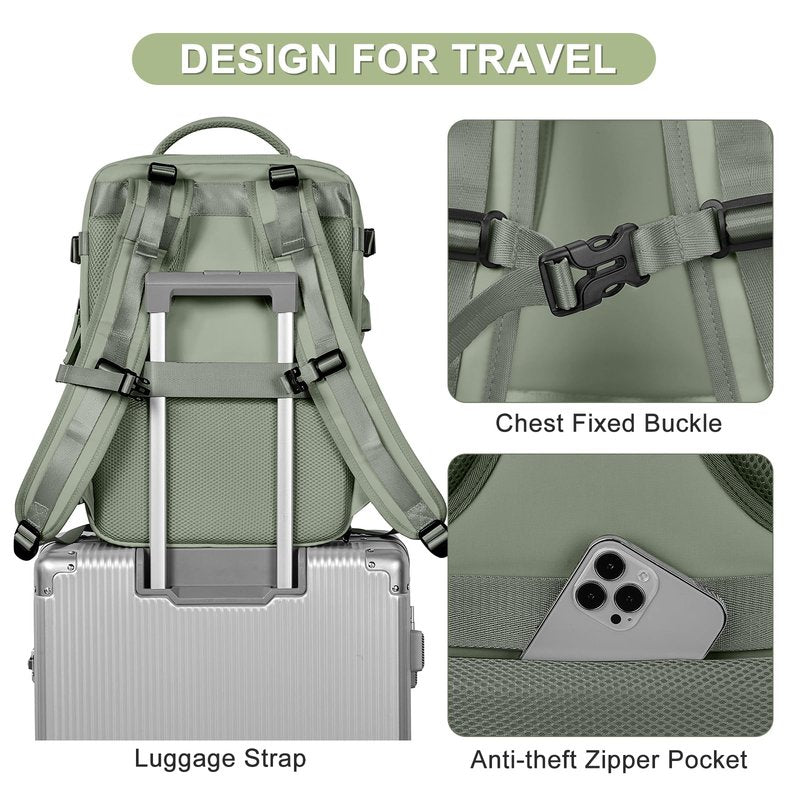 coofay Travel Backpack For Women Men Airline Approved Carry On Backpack Flight Approved Waterproof Sports Luggage Backpack Casual Daypack Small Hiking Backpack Grey Green