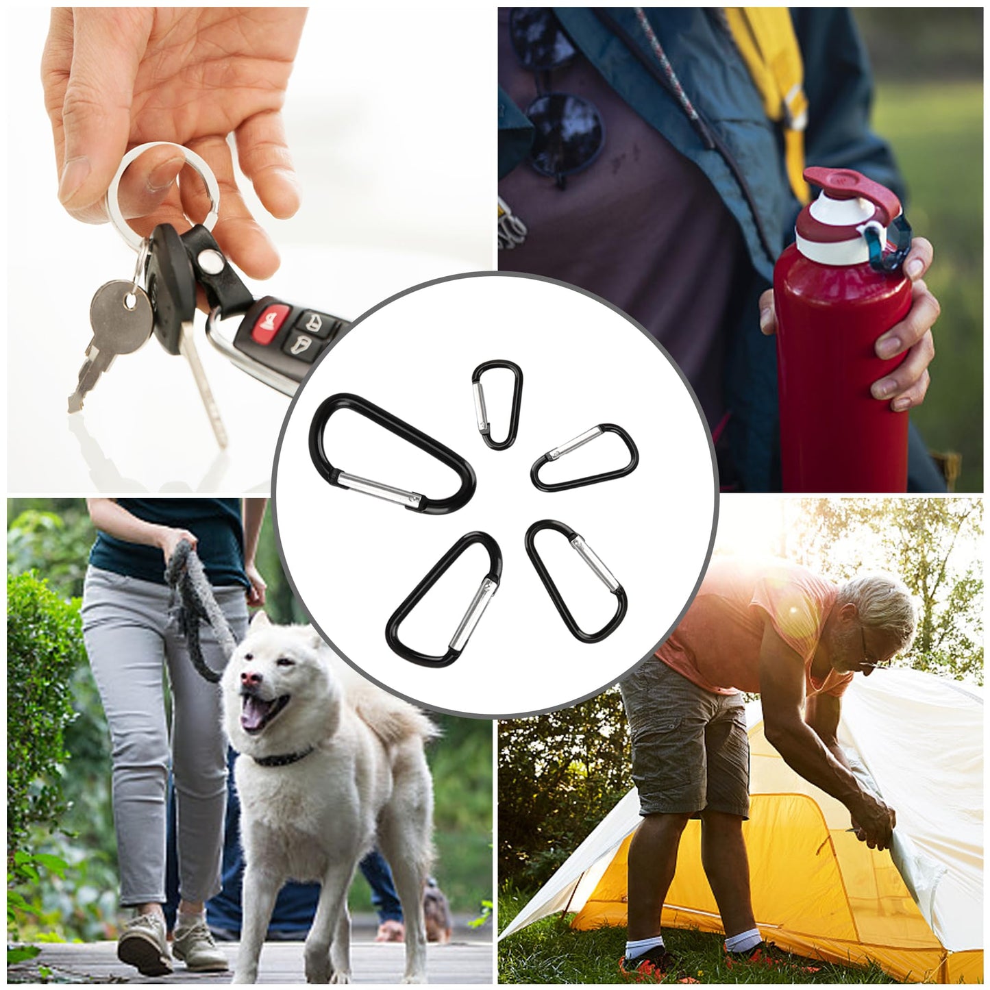 SWATOM Aluminum Carabiner Clip Snap Hook Keyring 1.5/1.9/2.2/2.4/2.8 Inch Carabiners Keychains Black(10P/20P)