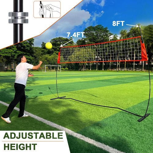 12FT Portable Volleyball Training Net for Hitting or Serving Drills, Outdoor & Indoor Freestanding Volleyball Practice Net with Height Adjustable, Glow in Dark Ball, Carry Bag