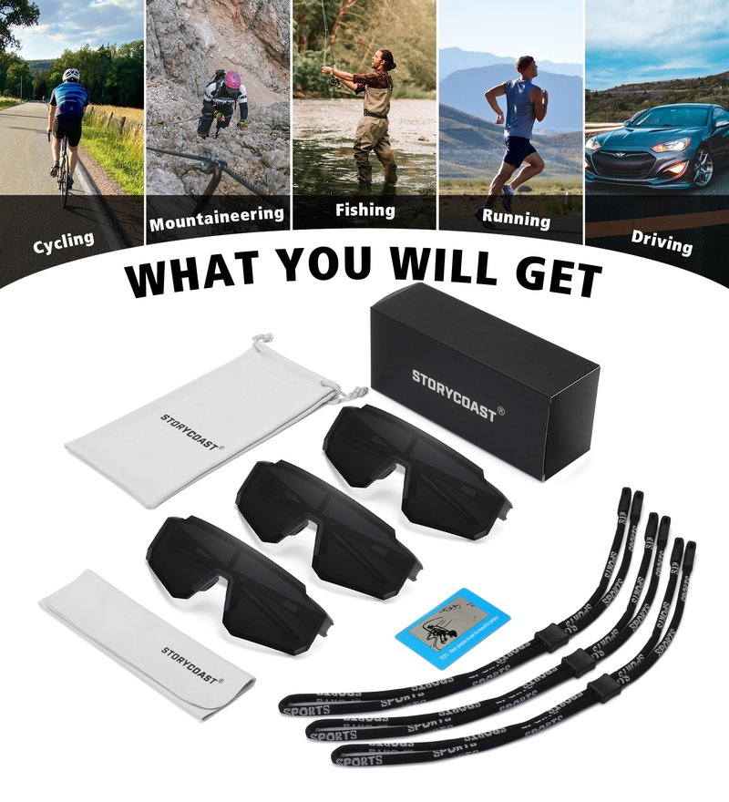 STORYCOAST Sports Running Sunglasses for Men Women Cycling Driving Fishing Bike Sunglasses Polarized UV400 Protection 3Pack Matte Black/Gray+ Black/Gray+ Black/Gray