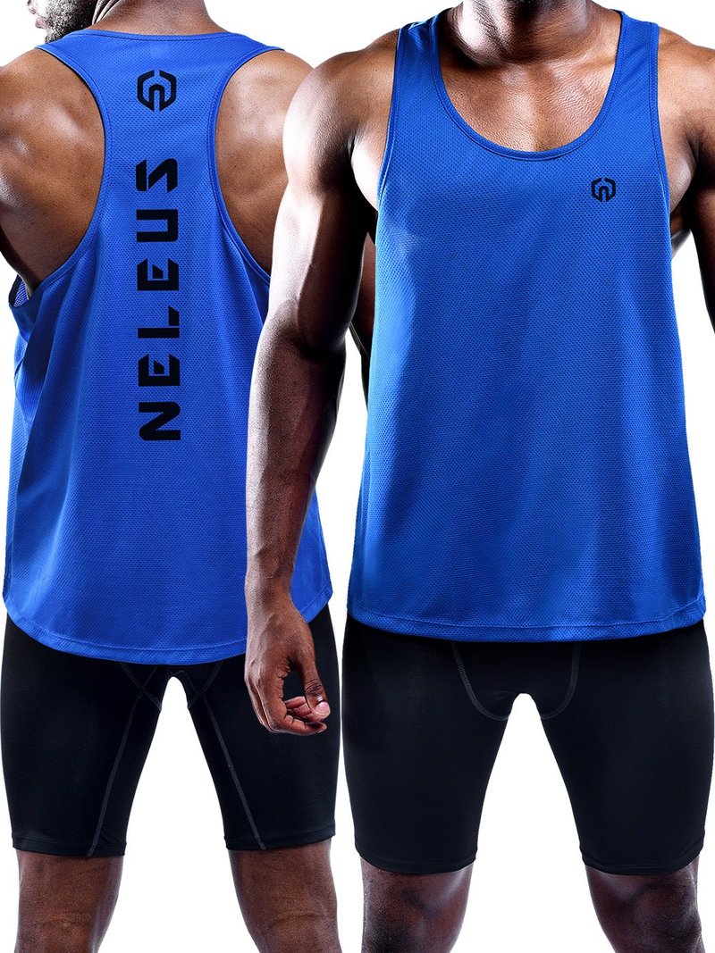 NELEUS Men's 3 Pack Dry Fit Y-Back Muscle Tank Workout Gym Shirt,5031,Olive Green,Blue,Navy Blue, M