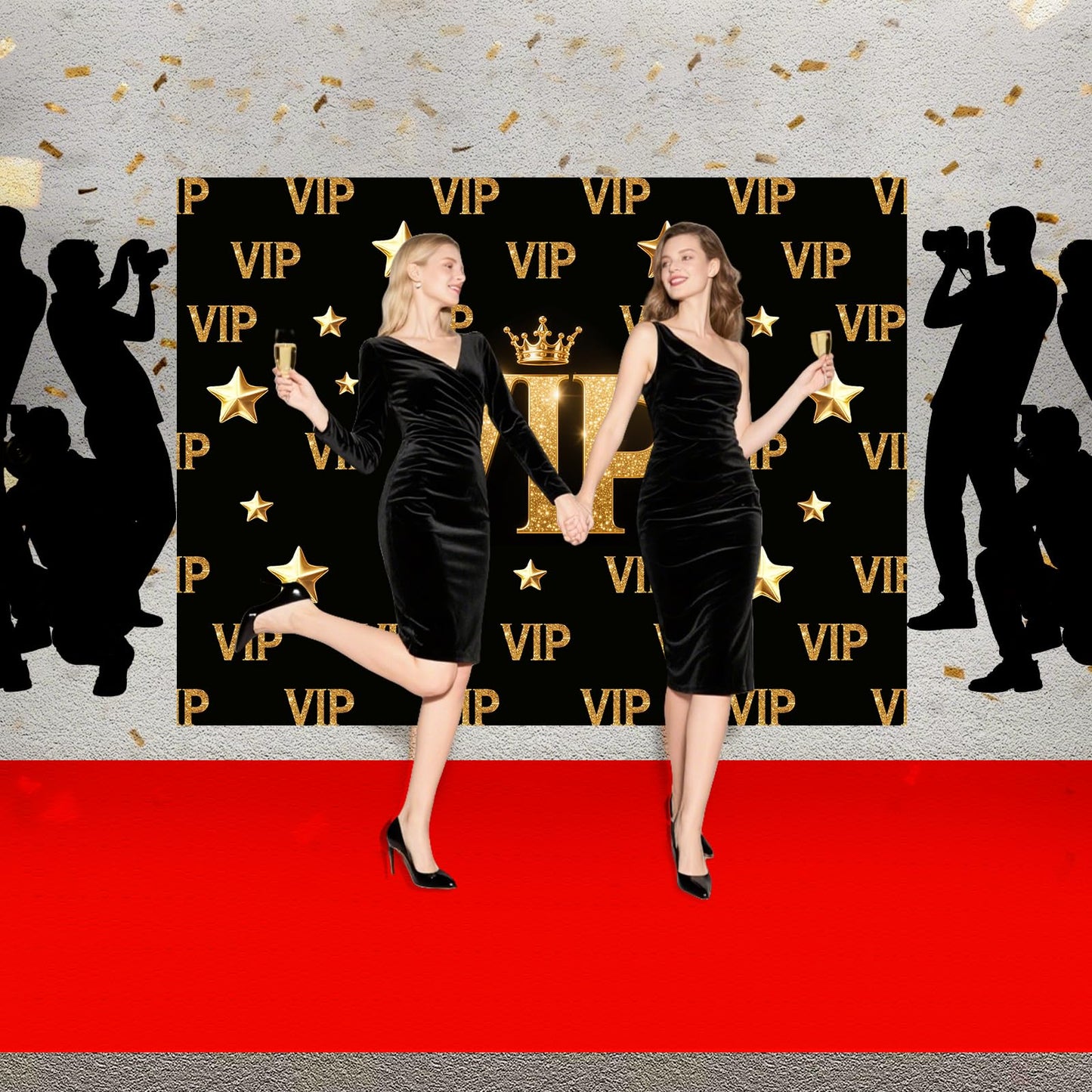 Paparazzi Backdrop Photo Props, Hollywood Theme Party Decorations, Decor for Red Carpet Party, Movie, Awards Night & Celebrity Parties (2-piece Set)